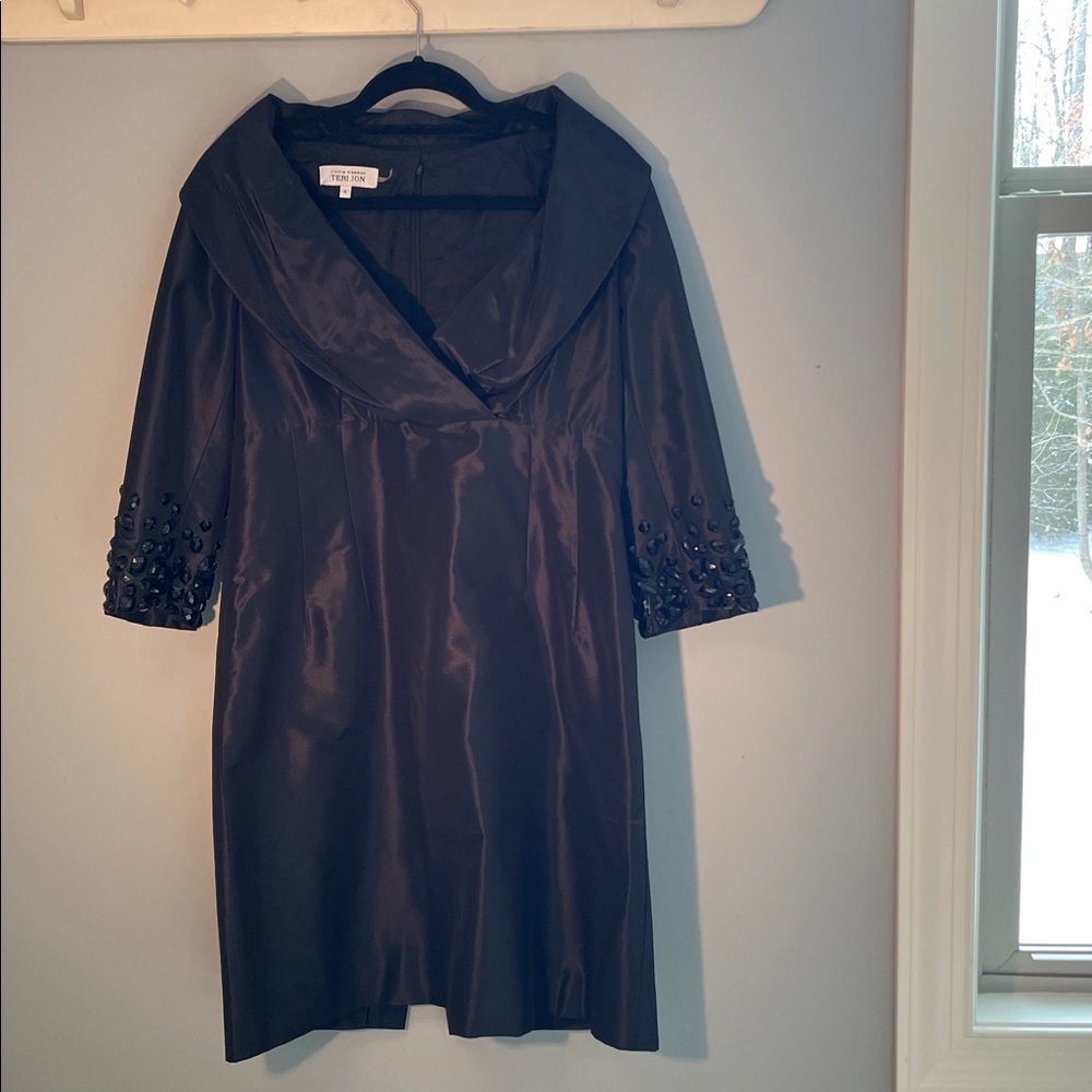 Black Satin Dress with Beaded Sleeves